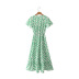 short sleeve v neck lace-up floral dress NSXFL117728