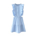 ruffled hollow sleeveless round neck solid color dress NSXFL117733