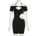 Halterneck one word shoulder cut out pearls chain dress NSSS117735