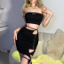 zipper solid color lace-up tube top high waist vest and skirt set NSSS117741