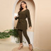 solid color round neck long sleeve top and trousers set NSWCJ117746
