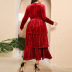 vestido de capas plisado de manga larga con cuello redondo de color sólido de talla grande NSWCJ117759