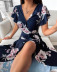 V-neck short sleeve ruffle lace-up flower print dress NSJRM117778
