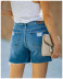 Raw edge holes straight-leg mid-waist denim shorts NSJRM117780