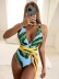 V-neck backless printed one-piece swimsuit NSALS117791