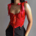 solid color pullover waist bow shoulder strap corns tie top NSSWF117801