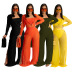 Solid Color long-sleeved square neck Perspective Wide Leg Pants three-piece Set  NSMYF117802