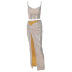 sequin beveled slit long skirt and camisole set NSLGF117805