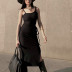 black sleeveless irregular hollow waist-girding slit sling dress NSBJD117819