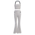 solid color  hollow hanging neck zipper wrap chest and trousers set NSXE117836