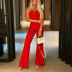 sexy solid color wrapped chest backless slit flared trousers sling jumpsuit NSHT117843