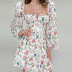 summer long-sleeved square neck cross halterneck floral A-line dress NSHT117847