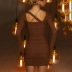 sexy malla de color sólido plisado sin espalda paquete hip cross sling dress NSHT117849