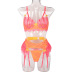 mesh see-through stitching contrast color underwire garter belt three-piece underwear NSWY117855