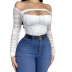 solid color mesh stitching one-shoulder top NSLHC117890