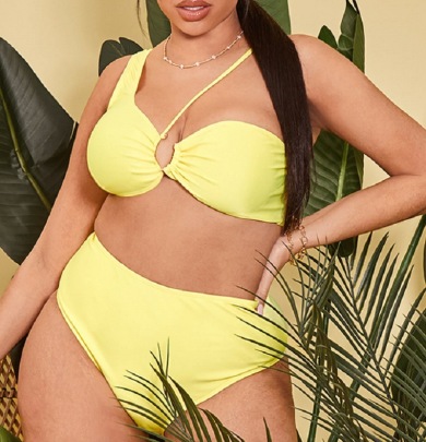 Plus Size Sloping Shoulders Sling Tankini Two-piece Set NSVNS117882