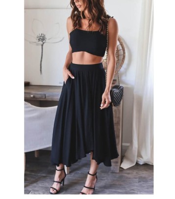 Summer Solid Color Sling Vest And Pleated Skirt Two-piece Suit NSJRM117774
