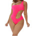 solid color hollow out single-shoulder strap one-piece swimsuit NSYYD117931