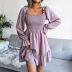 solid color square-neck trumpet sleeve ruffled swing dress NSBJ117943