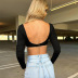 short wrap chest backless long-sleeved solid color top NSFD117952