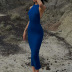 solid color lacing halter neck high waist dress NSSWF117962