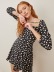 Square Neck Spot Print Slim Fit Waist Long Sleeve Dress NSXDX117982