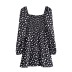 Square Neck Spot Print Slim Fit Waist Long Sleeve Dress NSXDX117982
