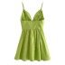 high waist slim solid color V-neck A-line dress NSXDX117991