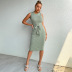 slim lace-up sleeveless round neck solid color dress NSJLL117994