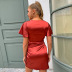 vestido de color liso de manga corta con cordones y cintura alta NSJLL117999