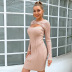 long-sleeved high-waisted hollow round neck solid color dress NSJLL118010