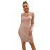 long-sleeved high-waisted hollow round neck solid color dress NSJLL118010