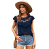 ruffled round neck loose solid color lace top NSSI118034