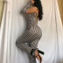 backless sling long-sleeved tight houndstooth print jumpsuit NSJYF118062
