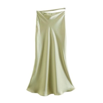 Long Slim Solid Color Silk Satin Skirt NSXFL117682