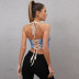 print hanging neck backless lace-up slim vest NSYSM123947