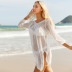 mid-sleeve loose lace-up slit hollow solid color Knitted beach cover-up NSFH123975