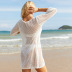 mid-sleeve loose lace-up slit hollow solid color Knitted beach cover-up NSFH123975
