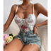 sling wrap chest flowers print lace jumpsuit NSFH123982