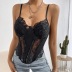 fishbone stitching sling backless solid color see-through lace vest NSFH123986