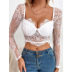long-sleeved low-cut backless solid color lace perspective top NSFH123987