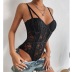stitching sling backless solid color see-through lace jumpsuit NSFH123988