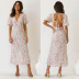 v-neck backless lace-up short-sleeved floral dress NSJRM123990