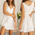 sleeveless elastic waist solid color cotton dress NSJRM123992