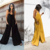 solid color V-neck suspenders loose backless holiday style jumpsuit NSOYL124064