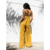 solid color V-neck suspenders loose backless holiday style jumpsuit NSOYL124064