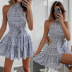 printed sleeveless lace-up backless dress NSOYL124074