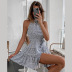 printed sleeveless lace-up backless dress NSOYL124074