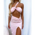 solid color wrap chest open back top and skirt two-piece set NSOYL124079