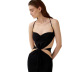 backless slim lace-up hollow cross sling solid color dress NSCOK124095